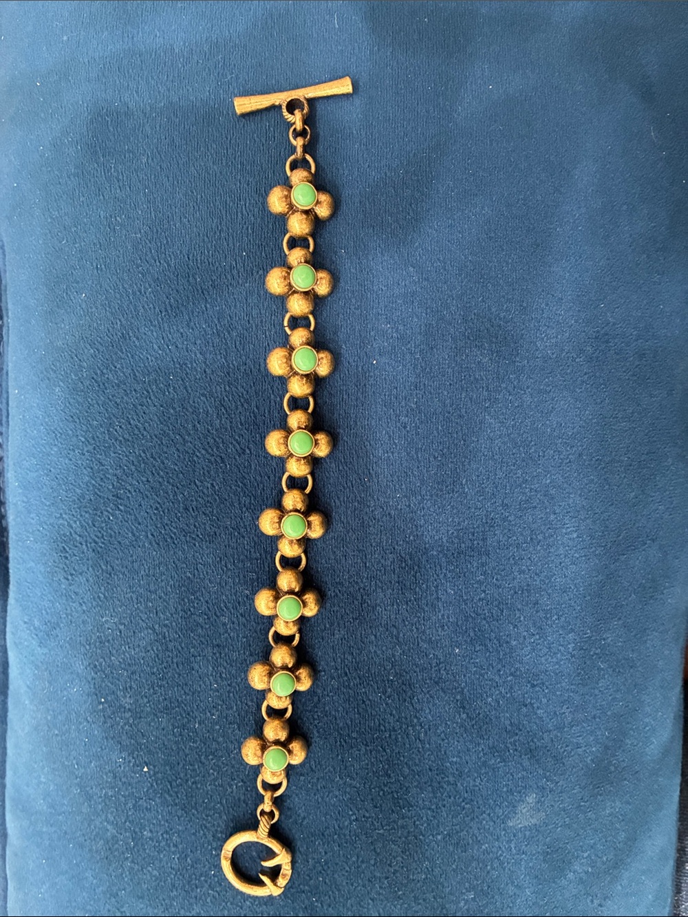 Lucky Brand Gold-Tone Flower Link Bracelet with Green Centers